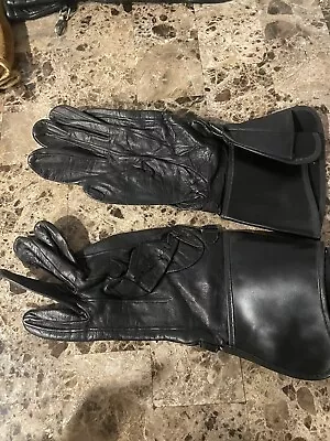 Vintage Motorcycle Black Leather Thin Gauntlet Biker Gloves • $20