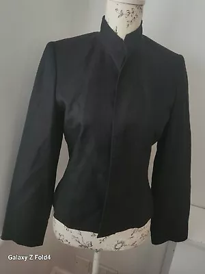 East 100% Linen Lined Jacket Nehru Collar Elegant Blazer Uk 10 Black • £19.99