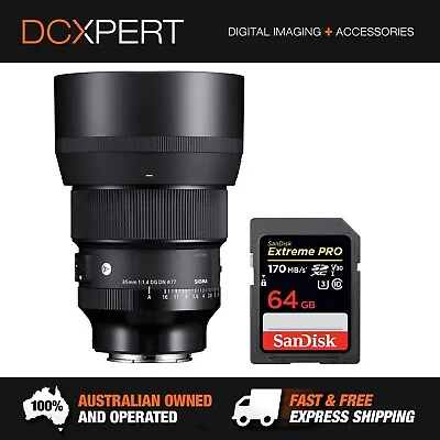 $1359 • Buy Sigma 85mm F/1.4 Dg Dn Art Lens For Sony E-mount (4322965) + Bonus Sd Card