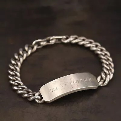 VTG Sterling Silver - WWII Engraved ID Name Tag 8  Mens Heavy Chain Bracelet 41g • $12.59