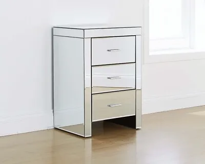 £145 • Buy Mirrored Venetian Glass 3 Drawer Bedside Cabinet- Prebuilt- LOCAL DELIVERY ONLY