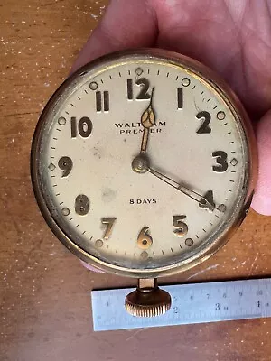 VINTAGE Waltham Premier 8 Day Brass Wind Up Car Clock Mechanical Runs USA • $242.99