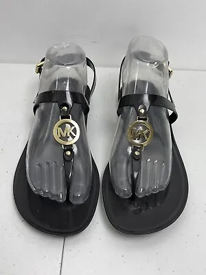 Michael Kors Womens Black MK Logo Plate Jelly Thong PVC Sandals US Size 8 • $16.15