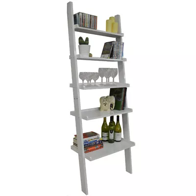 Ladder 5 Tier Wall Leaning Storage Shelves  Gloss White ST16018 • £51.99