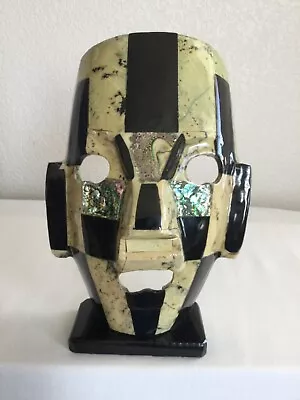 Mexican Mayan Aztec Folk Art Burial Mask Abalone Onyx 8  High • $29