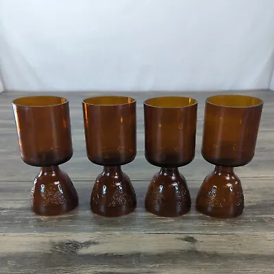Vintage Set Of 4 Beer Bottle Bar Goblet Amber Glass Barware Craft Budweiser  • $16.95