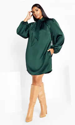 City Chic Ladies Azalea Long Sleeve Dress Size 14 XS Colour Emerald • $39.99