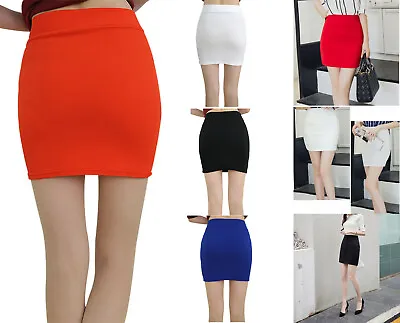 Women's Lady Basic Mid Waist Pencil Mini Pleated Skirt Stretch Office Bodycon • $9.99