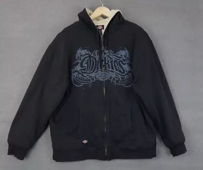 Dickies Hoodie Full Zip Spellout Logo Sherpa Lined Men's Black Size Large • $39.99