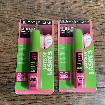 2 NEW MAYBELLINE GREAT LASH LOTS OF LASHES NO CLUMPS MASCARA   VRY BLK Blackest • $10.95