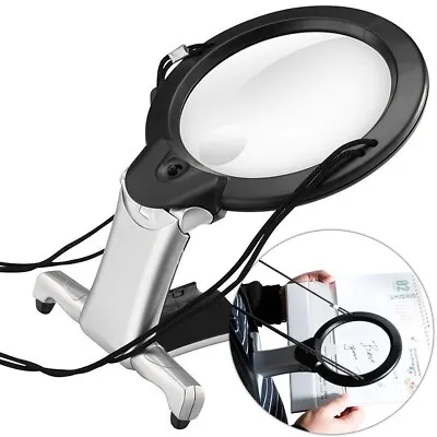 LED MAGNIFIER 2X 6X Magnifying Glass Reading Craft Lamp Light Neck Chest Desktop • £12.26