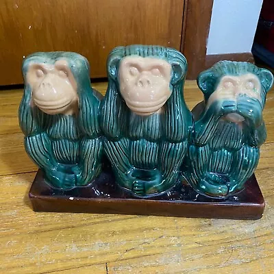 Majolica 3 Wise Monkeys See Hear Speak No Evil Statue Ceramic Sculpture Preowned • $24.99