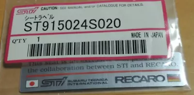 $40.99 • Buy Subaru Impreza WRX STI RECARO Seat Sticker Emblem ST915024S020 F/S Genuine 