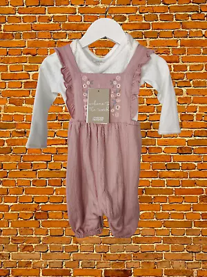 Bnwt Baby Girl Mamas & Papas Age 9-12 Months Pink Dungaree Outfit Romper 80cm • £13.49