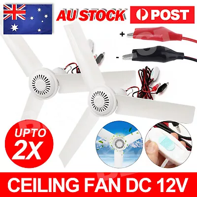 1/2x 12V Ceiling Fan Portable Solar Power 3 Blade 0.7AMP Caravan Camping Outdoor • $16.85