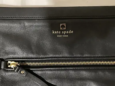 $32 • Buy Kate Spade New York Black Leather Clutch Bag With Wristlet Strap