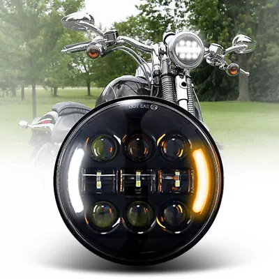 5-3/4  5.75inch Round Motorcycle LED Headlight With DRL Amber Turn Signal Black • $28.49