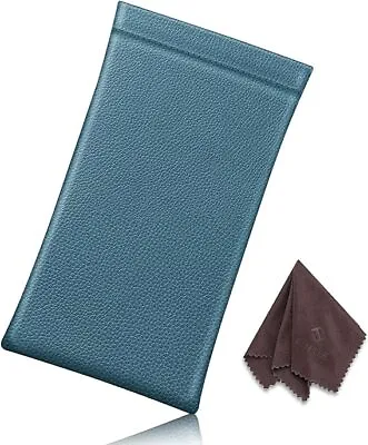 Eyeglasses Pouch With Cleaning Cloth Portable Squeeze Top Vegan Leather Case • $7.49