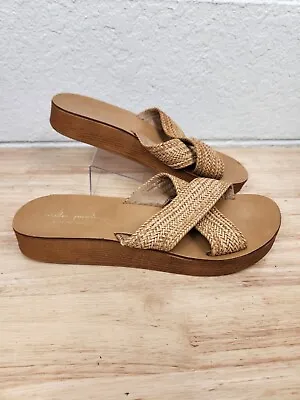 Mila Paoli Womens Size 8? Brown Leather Slip On Sandal Woven Slides Italian • $12.90