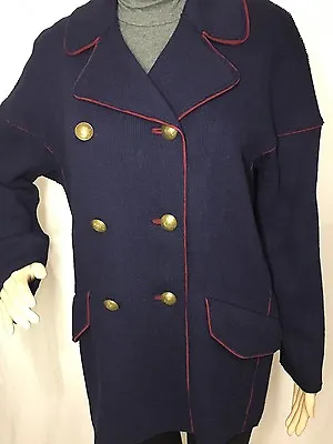 Zara Navy Blue Knit Piped Military Three Quarter Lenght Coat Size Xs • $37.88