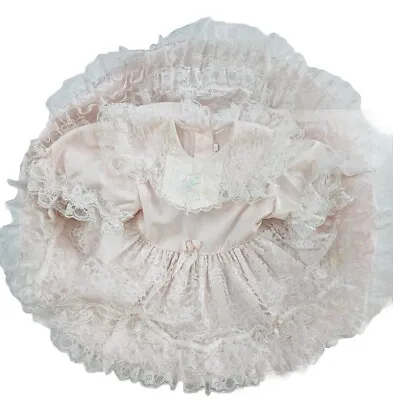 Vintage Dress Baby Girl Size 3 Pale Pink Ruffle Lace Full Circle Party Pageant • $60