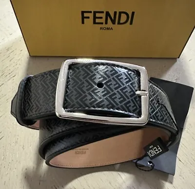 New $590 Fendi Men FF Logo Leather Belt Gray/Black 38/95 • $250.75