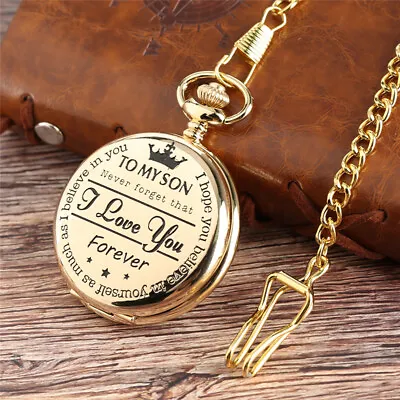 £5.63 • Buy Mens Boys Engraved Pocket Watch To My Son Pendant Chain Watches Birthday Gifts