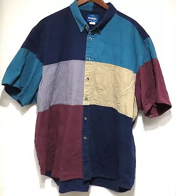 Vtg Wrangler SQUARE COLOR BLOCK Shirt 2XL Rodeo Western Buttons Navy Gray Maroon • $36