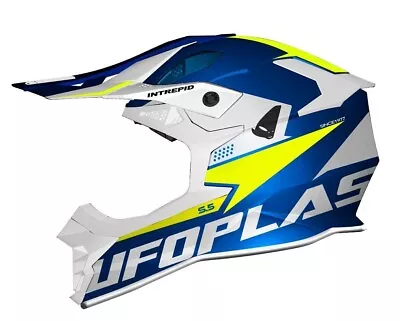 UFO 2024 Intrepid Motocross MX Helmet White Blue Neon Yellow  - All Adult Sizes • $126.28