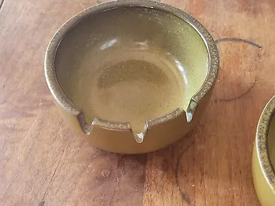 $40 • Buy Vintage HEATH Ceramics Stoneware Speckled Olive Green 3 Slot Ashtray California