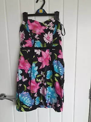 Black With Flower Pattern Strapless Dress By Quiz Clothing Size 10 • £4.95