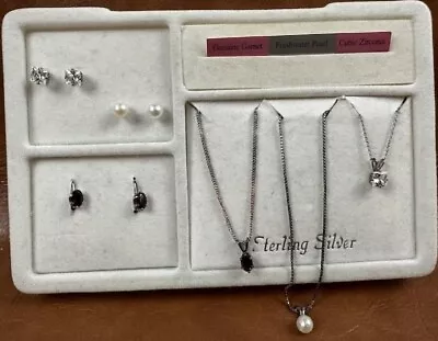 Sterling Silver Garnet Freshwater Pearl And CZ Necklace And Earing Sets • $25.99