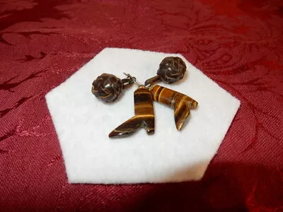 Tiger Eye Gemstone Cowboy Boot Earrings & Leather Monkey's Fist Knot Earrings • $29.99