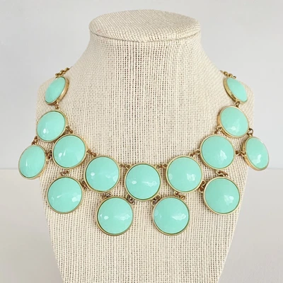 $11 • Buy Gold Tone Mint Aqua Bubble Bib Statement Necklace Retro