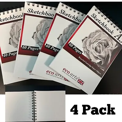 £7.99 • Buy 4x Sketch Book A5 Artist Drawing Pad Spiral White Cartridge Paper 140gsm Eco Art