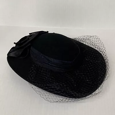 Vintage Lancaster Sonni San Francisco Black 100% Wool Hat With Veil • $38.99