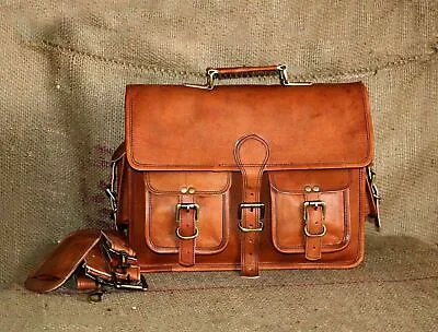 Men's Genuine Briefcase New Vintage Leather Messenger Bag Shoulder Laptop Bag  • $71.25