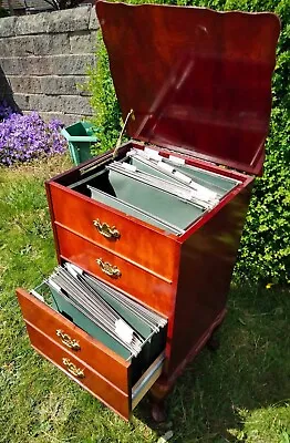 £80 • Buy Mahogany Wooden Filing Cabinet / Drawers With Lift Up Top And Loads Of Files