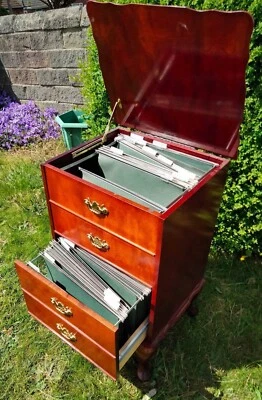 £80 • Buy Mahogany Wooden Filing Cabinet / Drawers With Lift Up Top And Loads Of Files