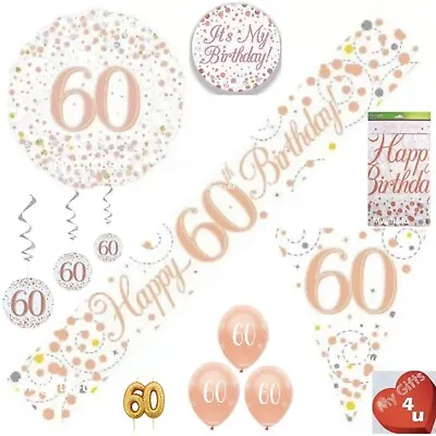 White Rose Gold 60th & Happy Birthday Party Decorations Buntings Banner Balloons • £4.50