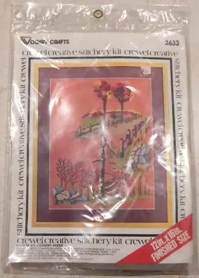 VTG New Vogart Crafts Crewel Embroidery Kit  COUNTRY SCENE  #2633 Autumn Farm • $8.99