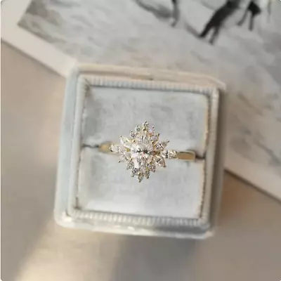 Diamond Wedding Halo1.50Ct Marquise Lab-Created Ring 14k Yellow Gold Plated • $79.29