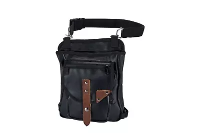 PVC Black Leather Thigh Bag W/ Brown Strap & Gun Pocket For Motorcycle Biker • $51.65