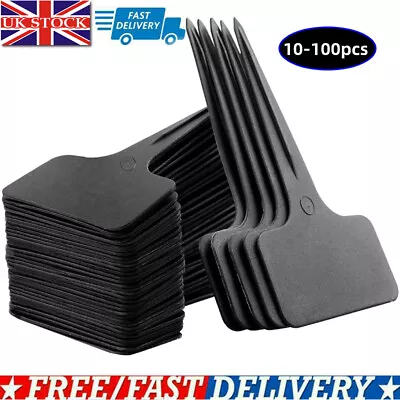 10-100 Pcs Plant Labels Black T Type Markers Plastic Garden Tags 10*6cm • £6.34