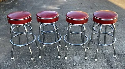 $899 • Buy Vintage Set Of 4 1950's Era Diner/Soda Fountain Red Retro Bar Stools- Classic!