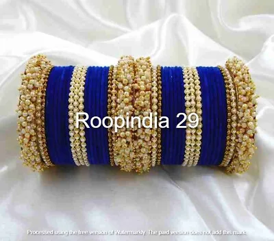 Indian Bollywood Bangles Set Pearl Velvet Wedding Designer Costume Jewelry Box • $25.99