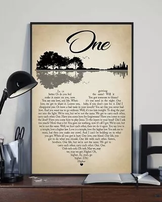 One - U2 Lyrics Song Vintage Poster One - U2 Song Lyrics Wall Art • $41.99