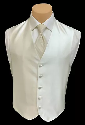 Men's Ivory Off-White Joseph Abboud Tuxedo Vest & Tie Groom Wedding Prom Mason • $5.40