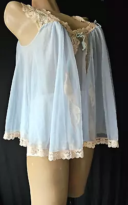 Blue 60s Vintage Double Chiffon NIghtgown~MYSTERY~Baby Doll 40+ • $31