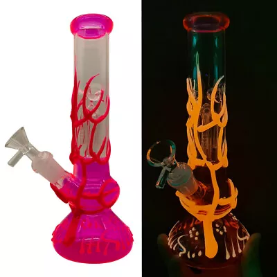 26cm Glow In The Dark Hookah Pink Glass Smoking Pipes Luminous Hand Pipe W/ Bowl • $47.29